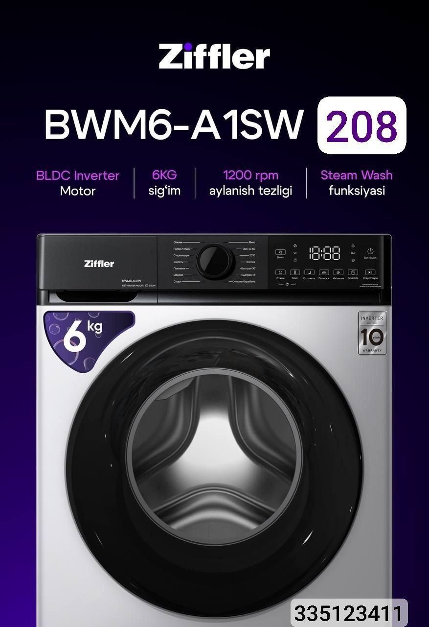 Стиральная машина ZIFFLER 6 КГ Inverter BLDC
