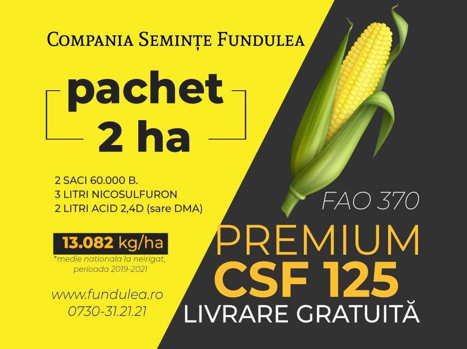 Samanta porumb Premium CSF 125, pachet 2 ha seminte porumb Fundulea