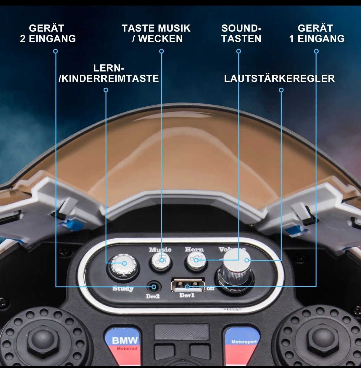 Детски електрически мотоциклет BMW HP4, 82.5x42x54 см,музика, до 30 кг