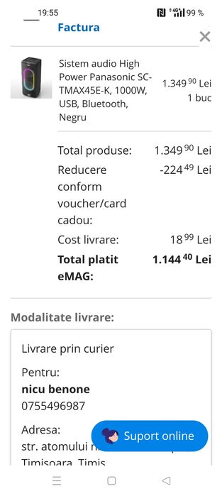 Vând boxa Panasonic 1000 w