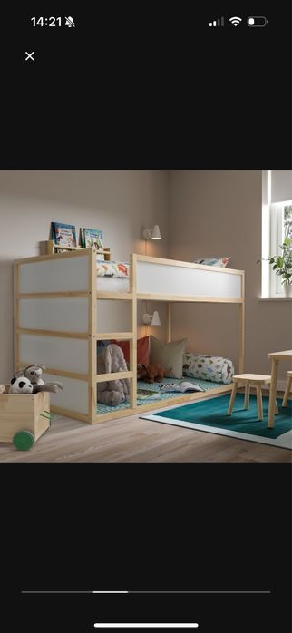 Pat copii Ikea (Kura), cu doua saltele si cort Kura