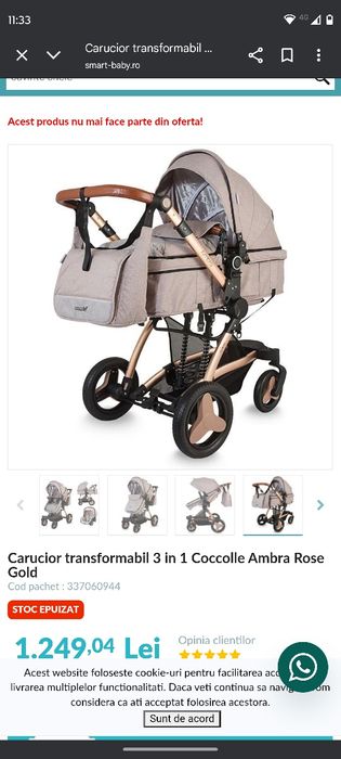 Căruț Coccolle Ambra 3 in 1, gri