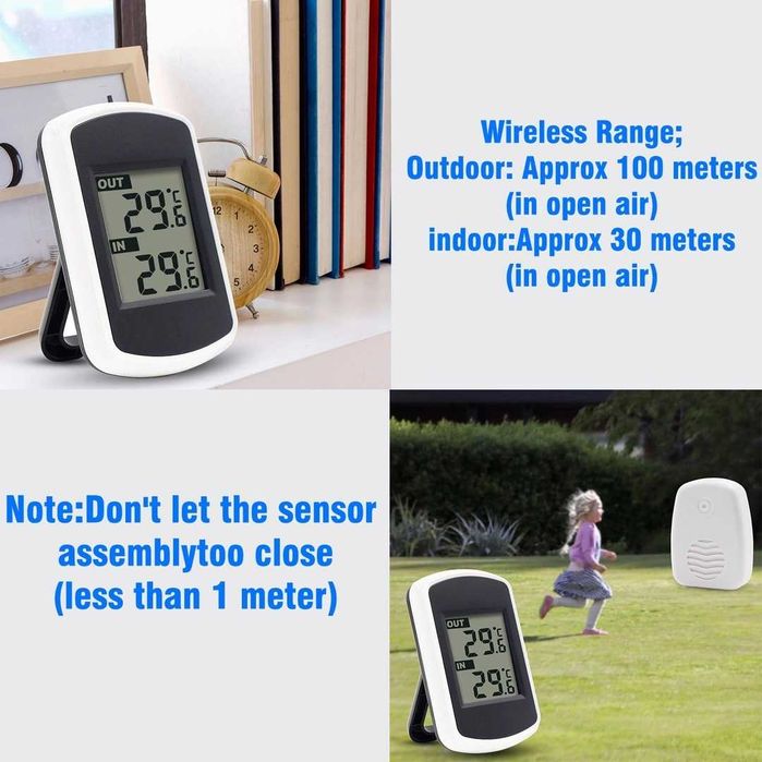 LCD безжичен термометър за измерване на вътрешна и външна температура