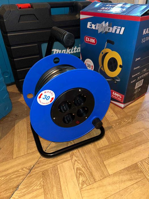 НОВЫЙ Удлинитель на катушке 30 метров с заземлением (4 розетки)