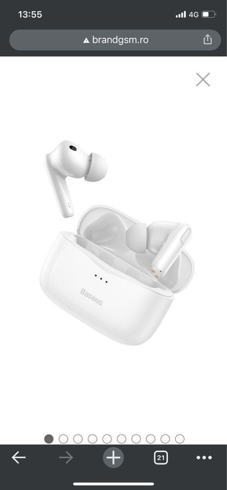 Casti TRUE Wireless Baseus Simu S2 Bluetooth 5.0 White