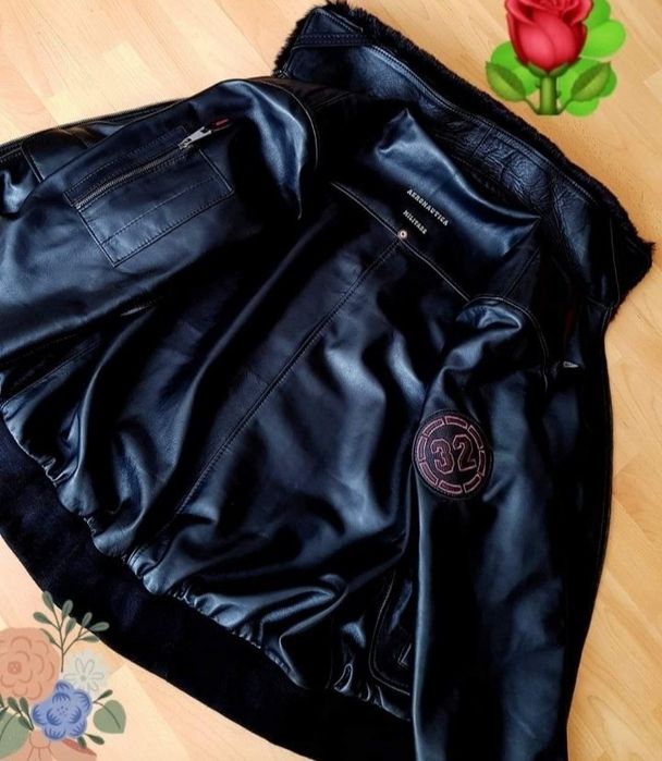 Geaca piele naturala 100% tip aviator,guler detasabil blanita naturala