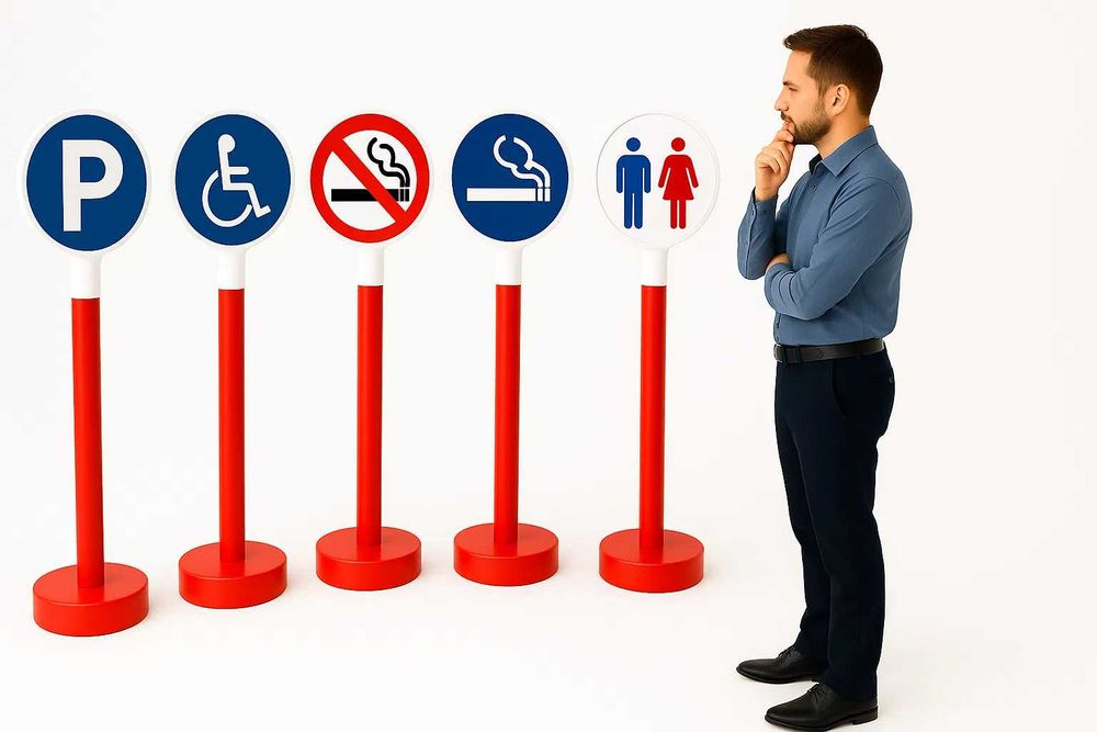 Stâlp delimitare cu suport și semn avertizare – semnalizare rapidă