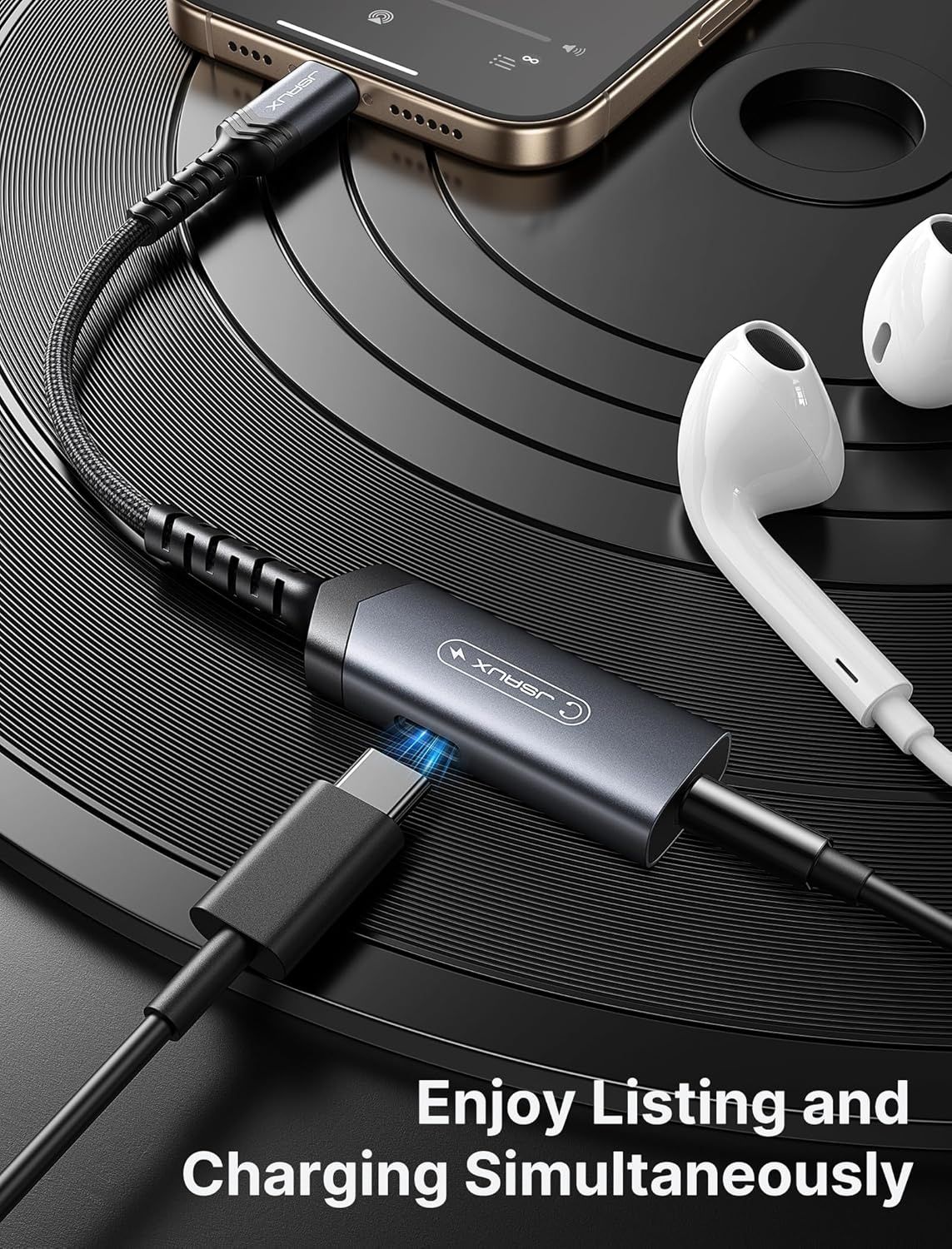JSAUX USB C адаптер за слушалки и зареждане, адаптер от Туре-С към 3.5