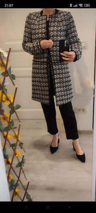 Paltonaș elegant Orsay, negru cu alb, stil Chanel, amestec de lână