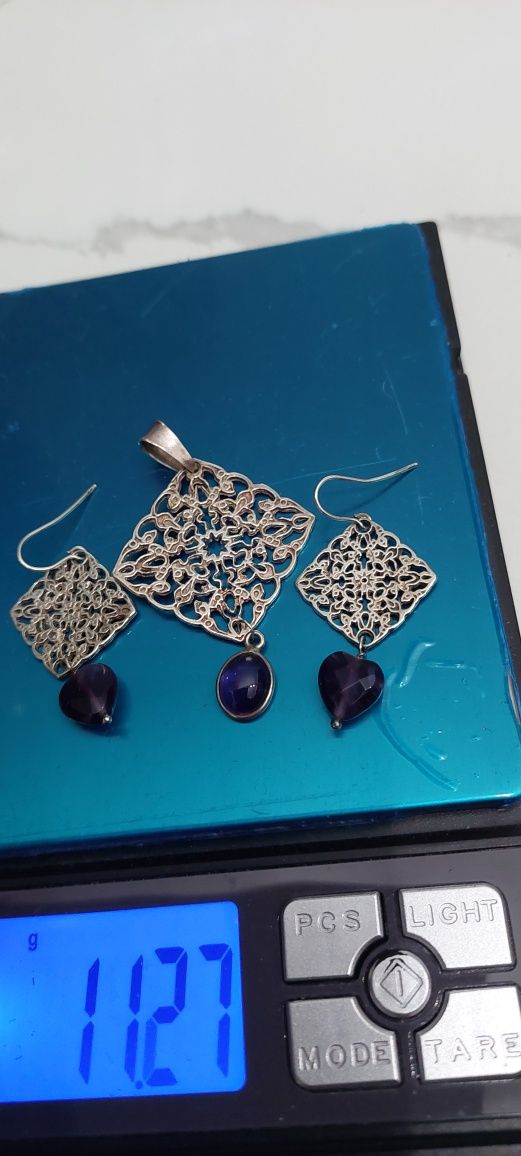 Set argint model dantelat cu ametist