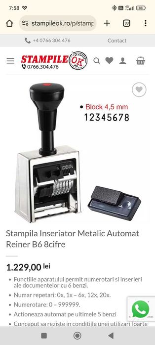 Ștampilă numerotare automată Reiner B6 metalică Germania