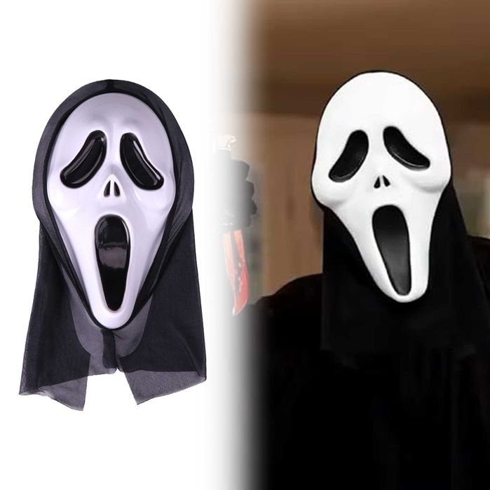 Masca Halloween Scream, cu glugă neagră, plastic rezistent, FABRILUX®