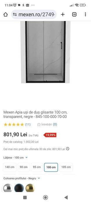 Uși pentru dus Mexen de 100x190 cm