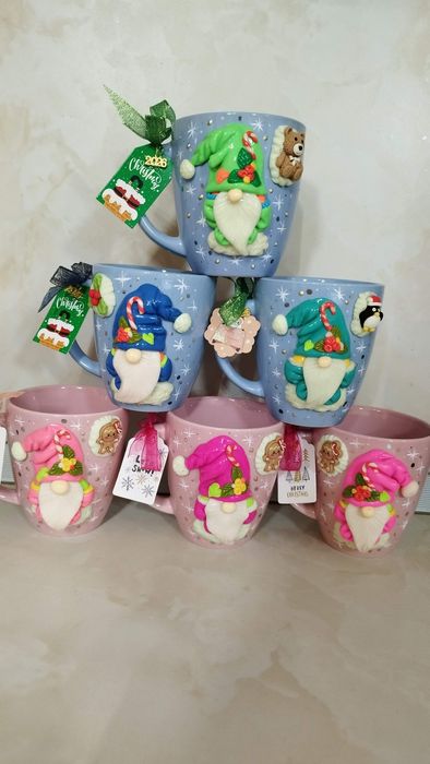 Коледни чаши с гномчета от полимерна глина