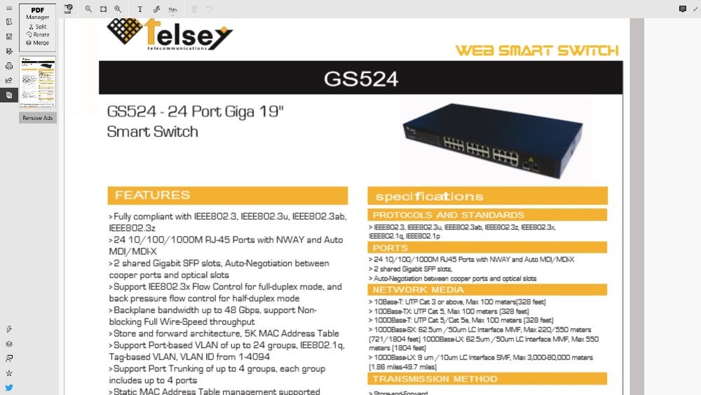 Switch Telsey GS124-GS524 gigabit