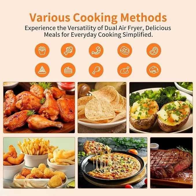 Friteuza dubla ADM – 2 cosuri, 8 Litri, 2000W, 10 programe, produs nou