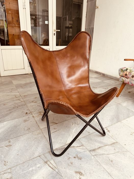 Кожен стол тип „Пеперуда“ – естествена кожа, метална рамка