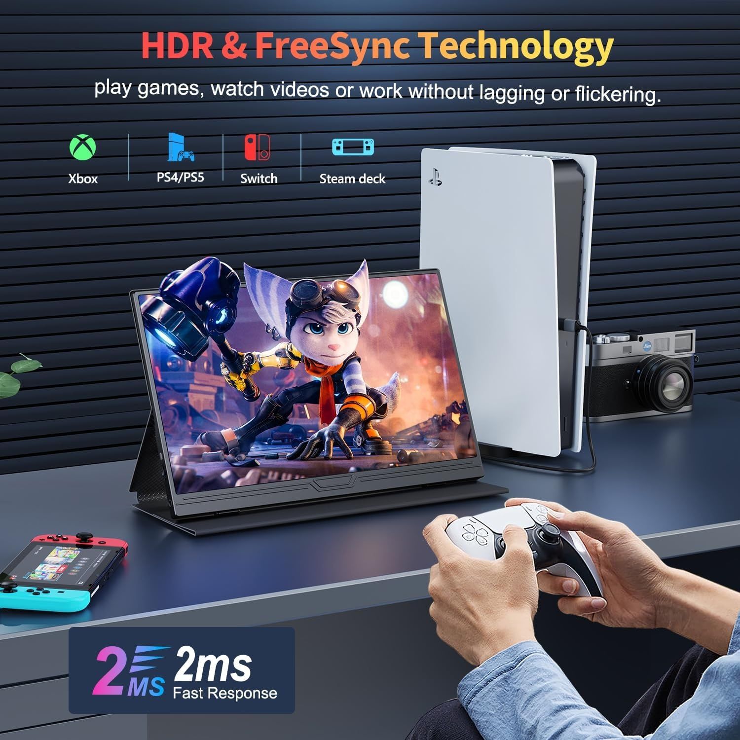 Monitor Portabil SIGILAT, Momods 156cm, 1080P HDR FreeSync