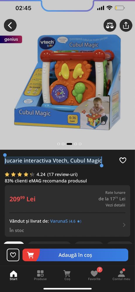 Jucarie interactiva Vtech, Cubul Magic