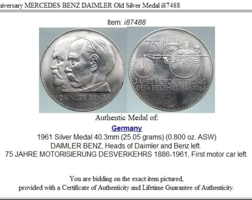 Medalie argint Mercedes Benz