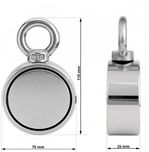 Magnet neodim oală D 75 mm cu două cârlige inelare și două fețe 200kg