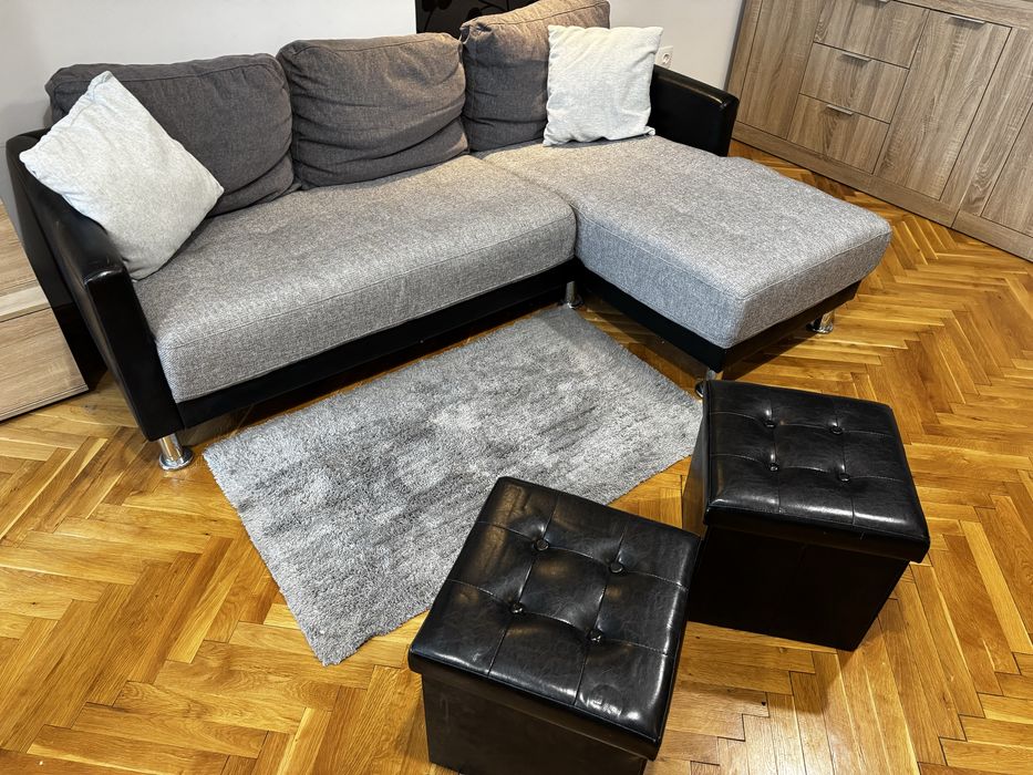 Продавам диван с лежанка, две тобуретки-ракли и килимче