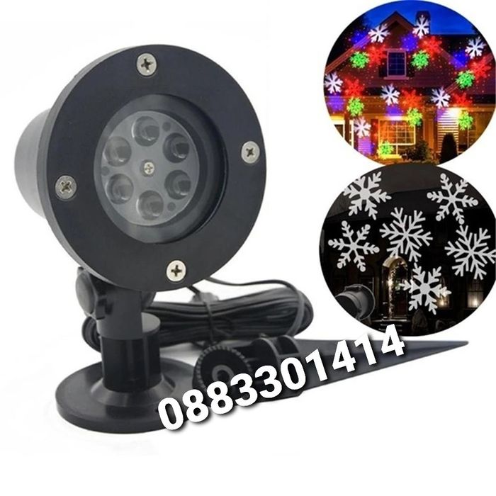 Коледен Прожектор Лазерен Фенер Снежинки Водоустойчив