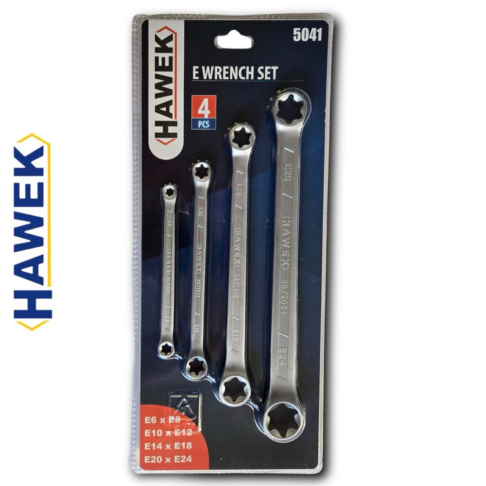 Ключ Е-TORX комплект 4 броя в блистер HAWEK