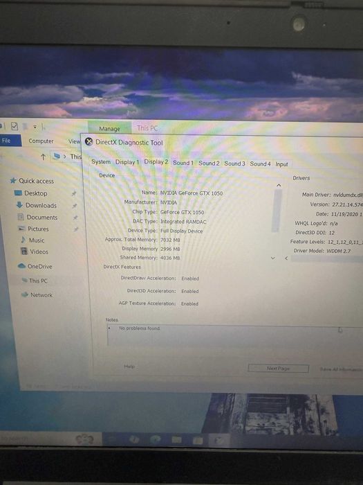 Laptop Lenovo 81LK i5-9300H 8GB 128SSD 1tB HDD 1050 3GB