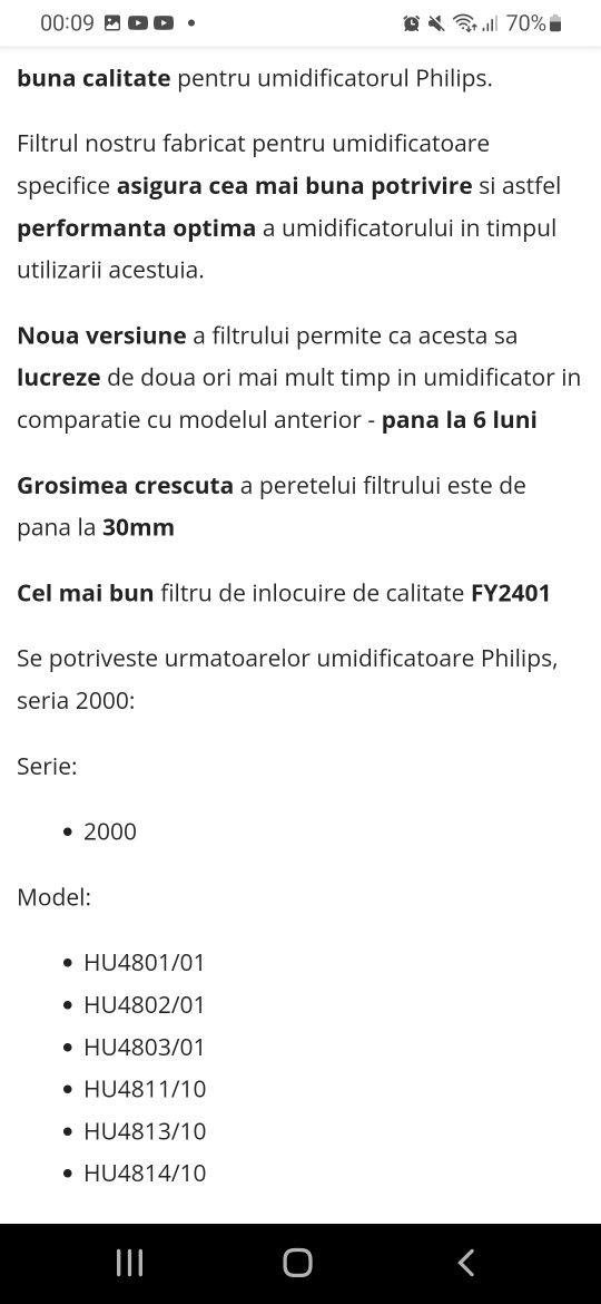 Filtru  nou pentru umidificator Philips HU4801, HU4803,, FY 2401