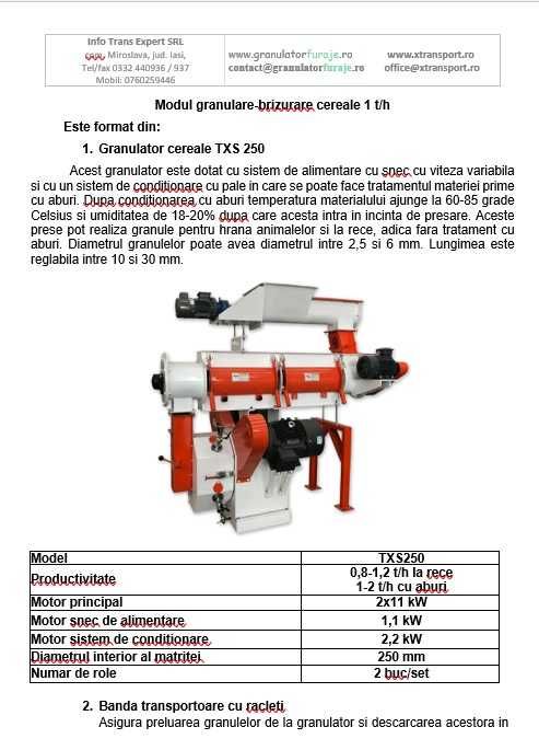 Linie granulare-brizurare cereale 1 t/h