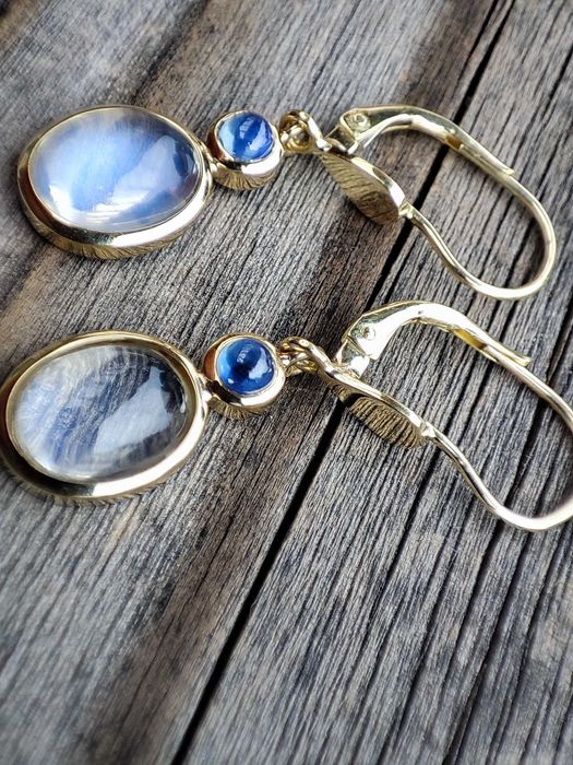Cercei aur 14k cu Safir natural si Piatra Lunii UNICAT