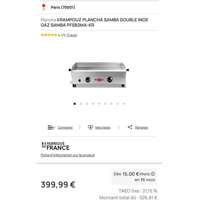 Plancha pe gaz Krampouz PFSB2MA-KR