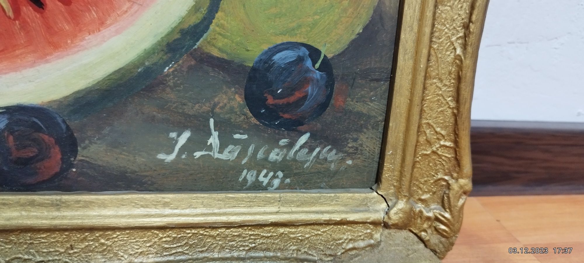 Pictura pe placaj din 1943.