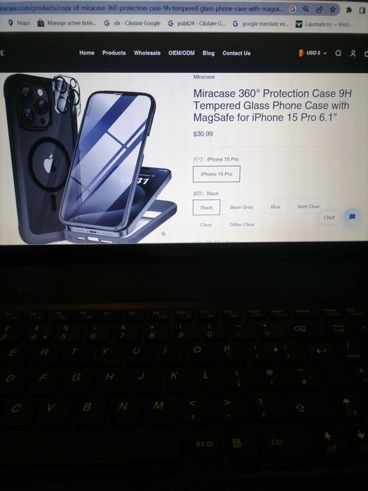 Miracase 360* husa protectie cu geam pt. iPhone 15 Pro 6.1 inch