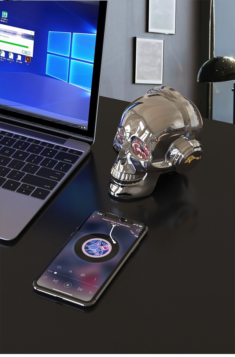 Тонколона говорител, OneDer V7, Skull Head Bluetooth, Wireless, Stereo