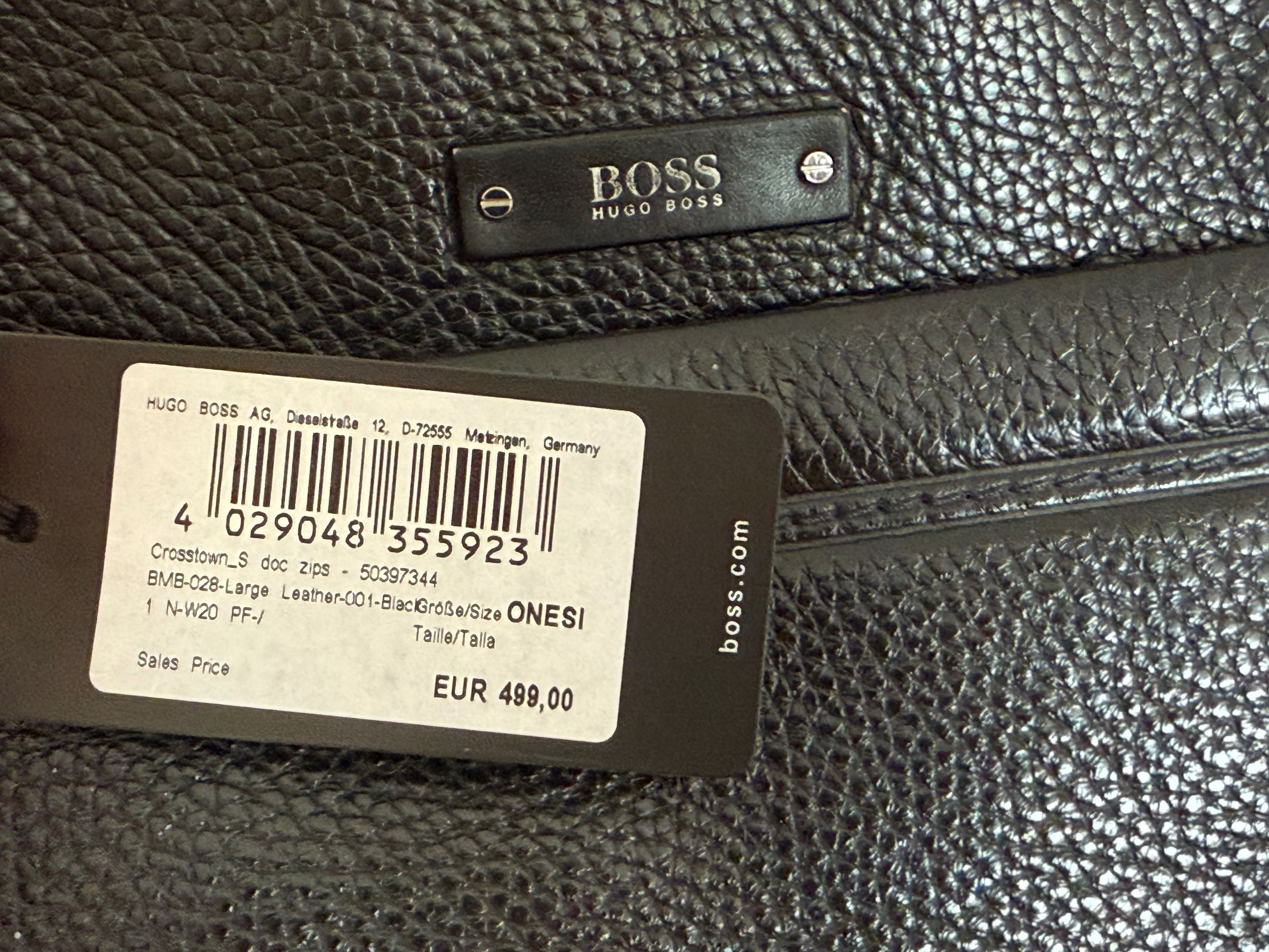 Оригинална мъжка чанта Hugo Boss – естествена кожа, нова с етикет