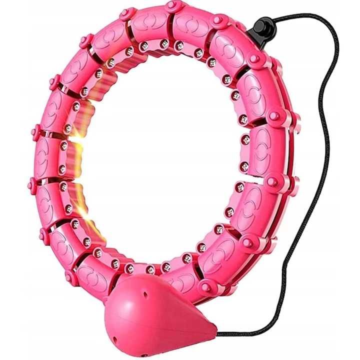 Розов утежнен обръч (Hula Hoop) за отслабване – 24 части, регулируем