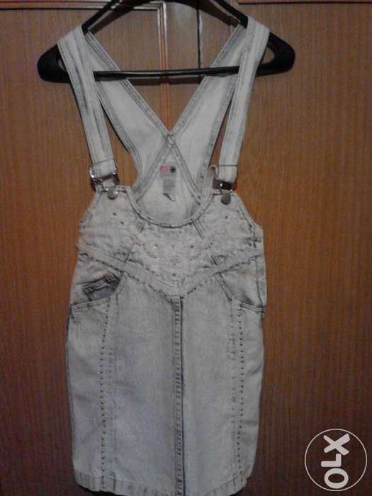 Sarafan de blugi original cu broderie, Sarafan catifea albastru