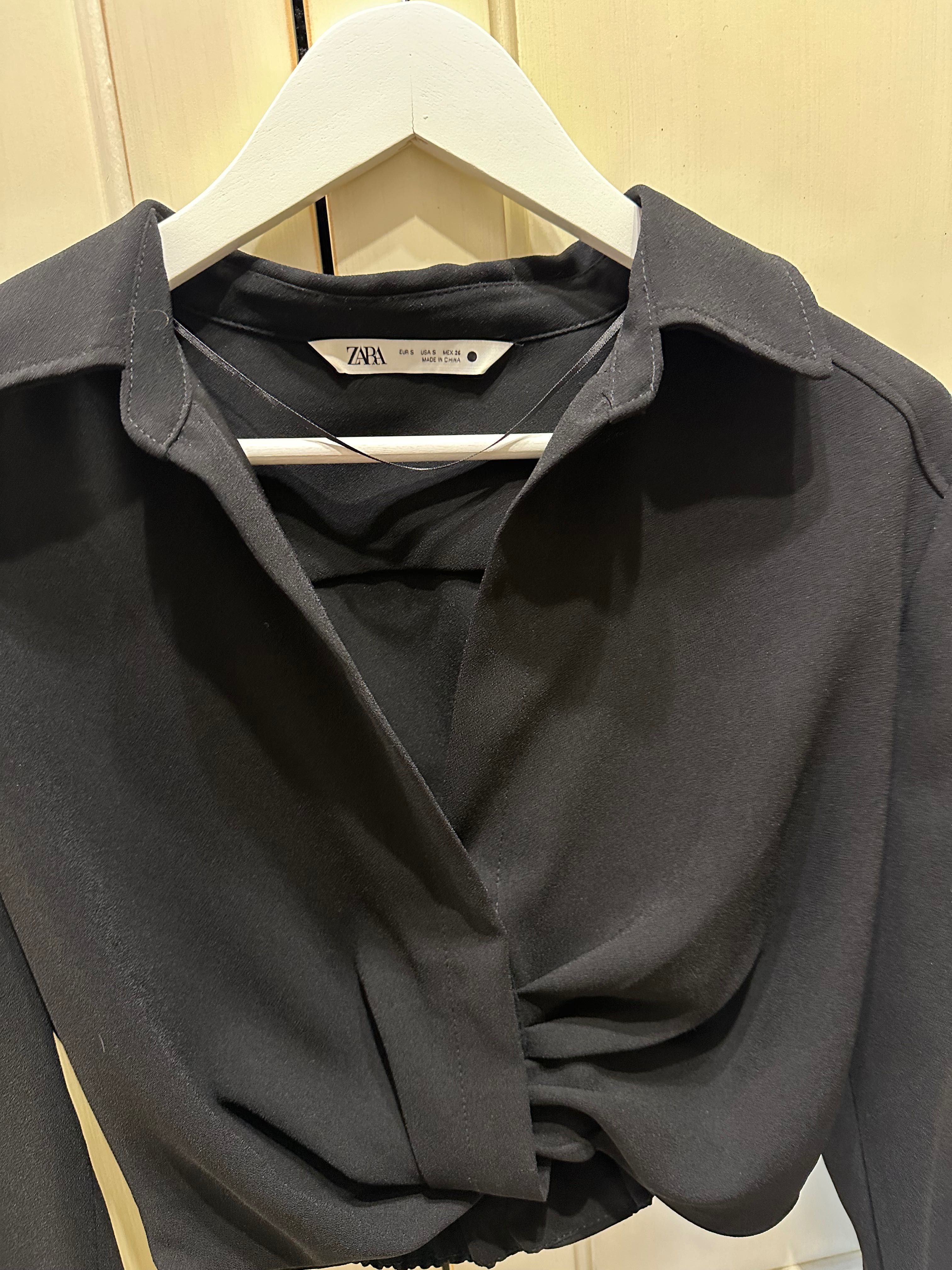 Черна къса риза Zara, S