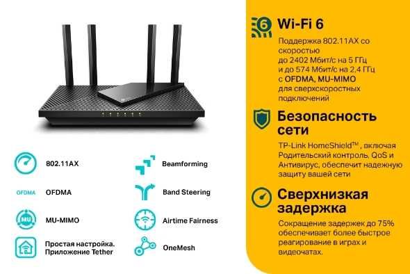 TP-Link  Archer AX55  AX3000 Двухдиапазонный гигабитный Wi‑Fi 6 роутер