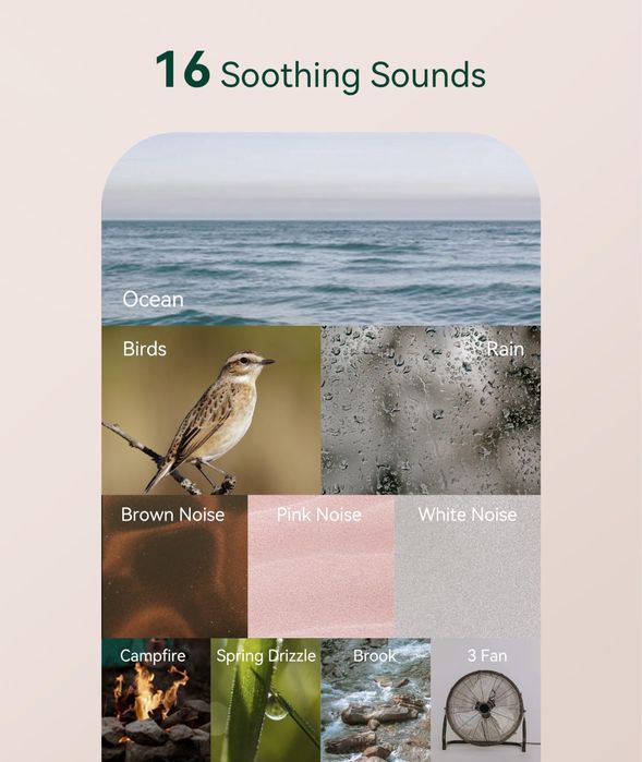 Преносима Звукова машина с бял шум/16 звука от природата/таймер/USB-C