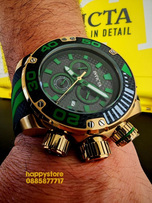 INVICTA Carbon Gold/Green 52 mm, Инвикта нов ръчен часовник