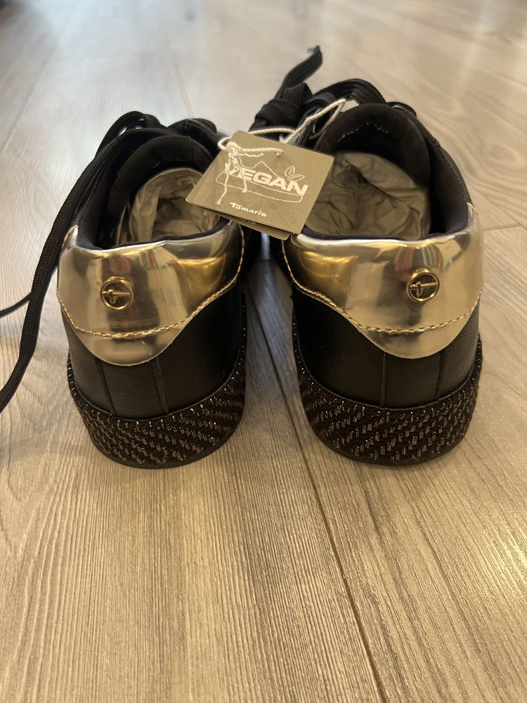 TAMARIS sneakers negru cu auriu 40 noi