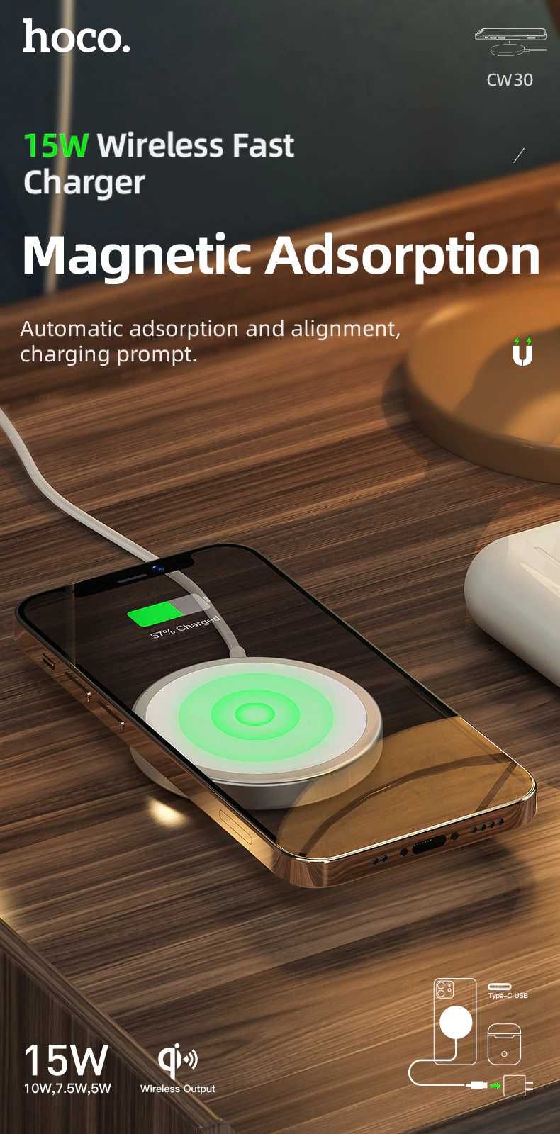 Hoco CW30 Pro Magnetic Wireless MagSafe 15W for Apple iPhone 15