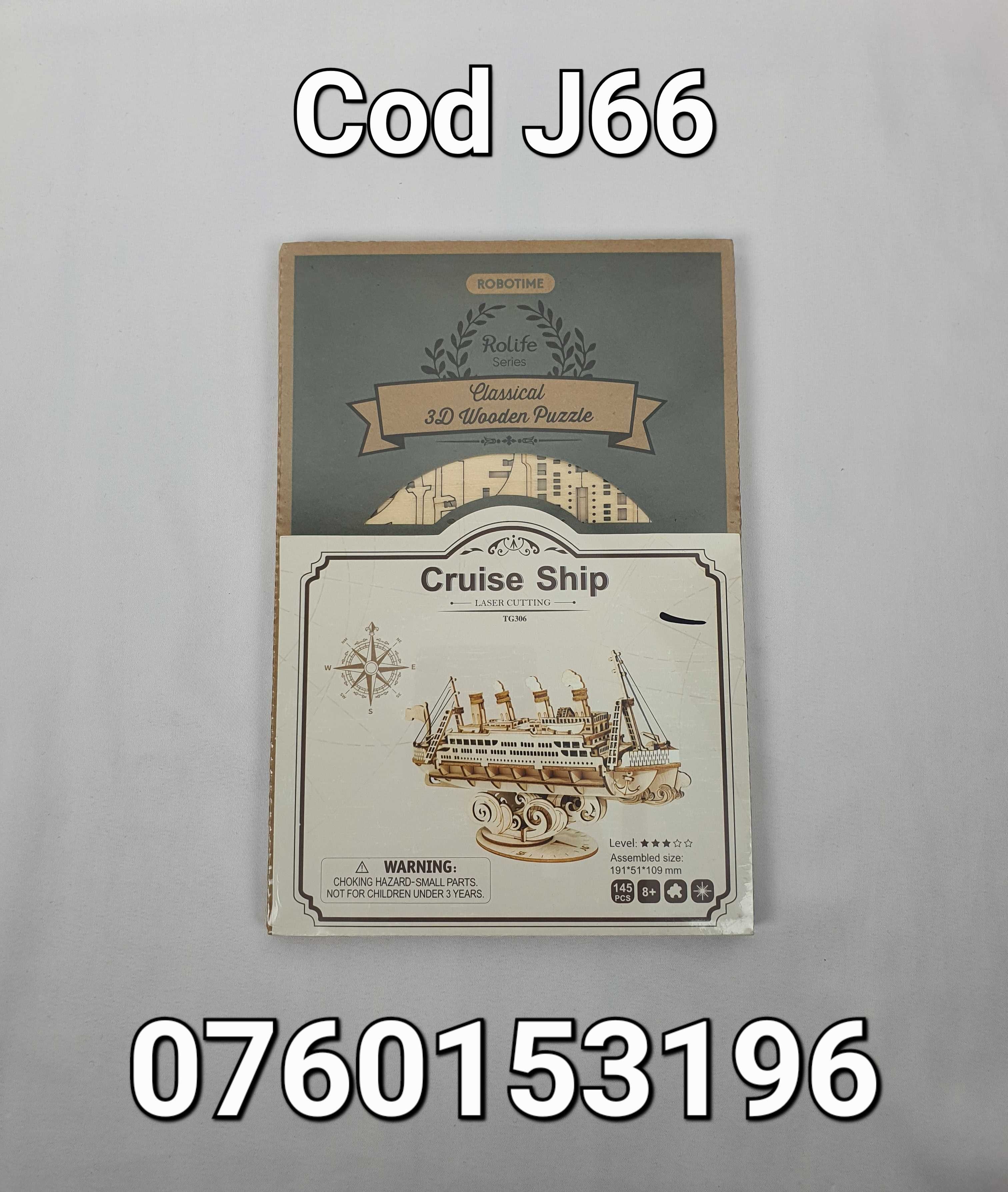 Puzzle 3D -Nava de Croaziera-Barca-Vapor-Din Lemn-145 Pcs-J66