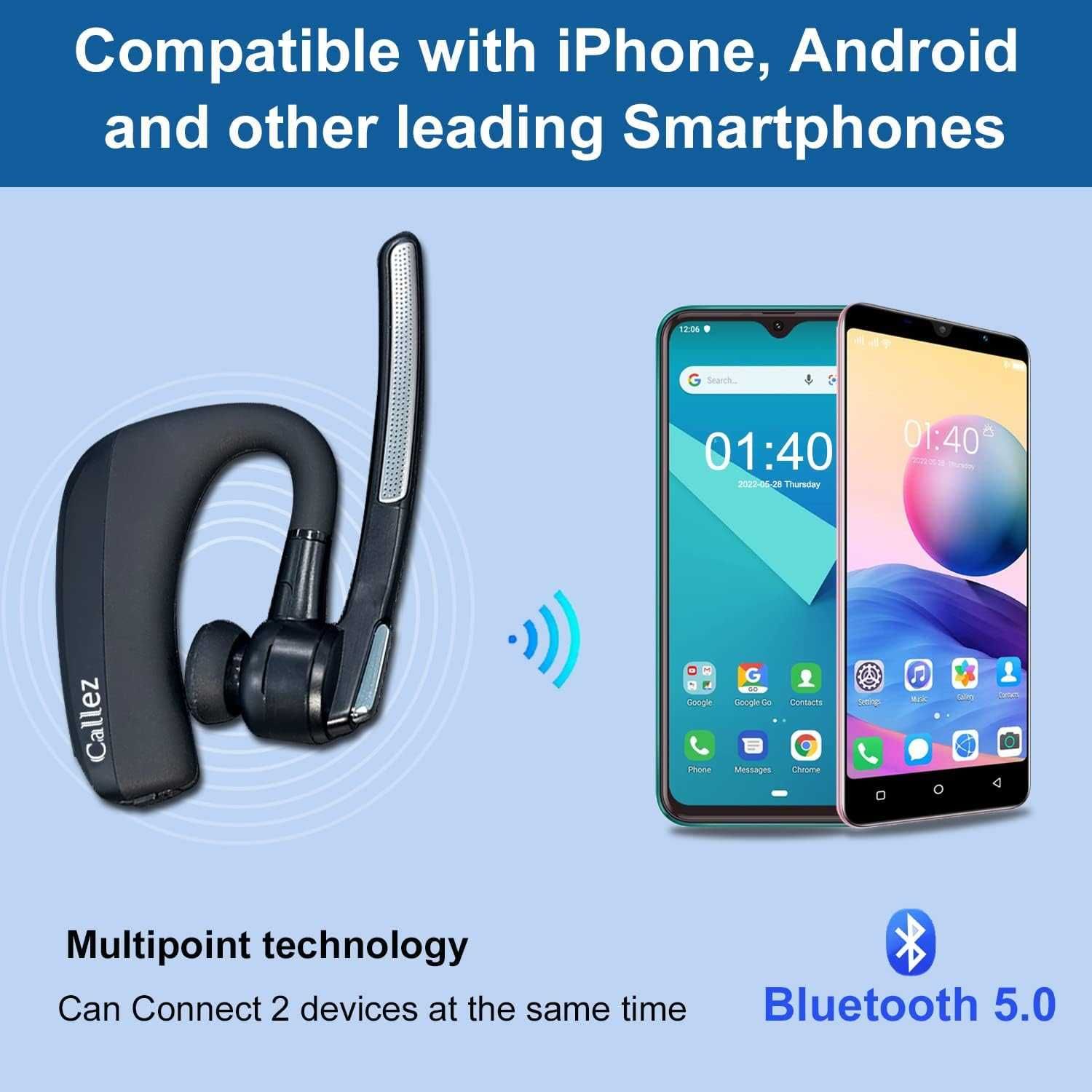 Bluetooth слушалка с двоен микрофон с шумопотискане за мобилен телефон