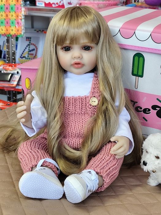 Нова реалистична реборн кукла, винилова, с дълга коса