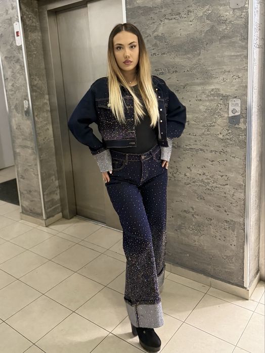 Сет дънки и дънково яке с камъни