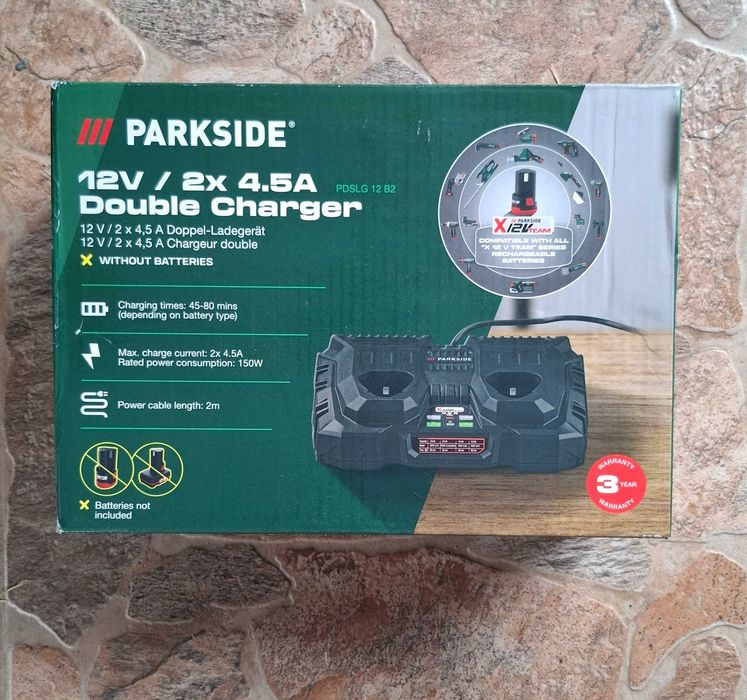 Parkside двойно бързо зарядно 12V 2x4.5A